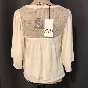 Zara Cream 3/4 Sleeve Embellished Blouse